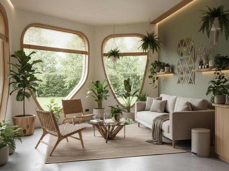Sustainable Biophilic Design living room with plants
