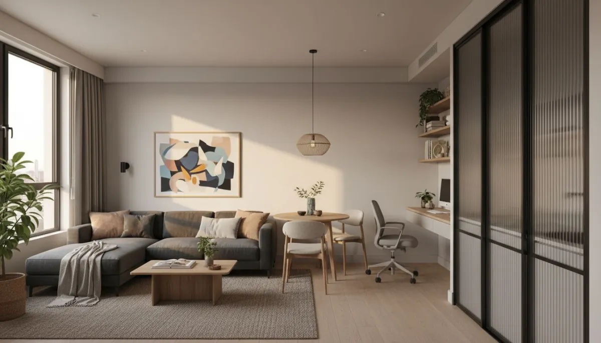 AI room layout planner for small spaces by DecorAI showing smart zones and clear furniture flow