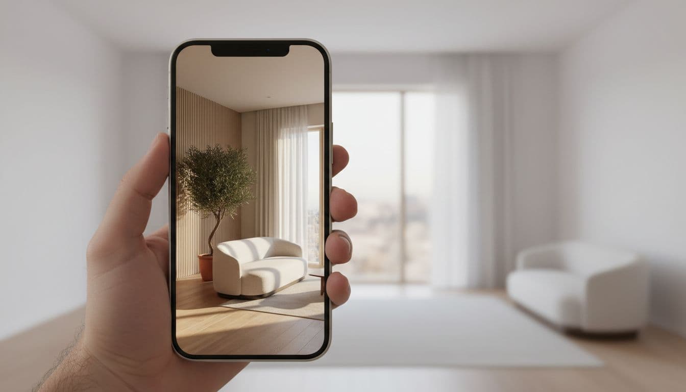 Best AI Interior Design App in 2026 — phone showing AI-generated living room redesign