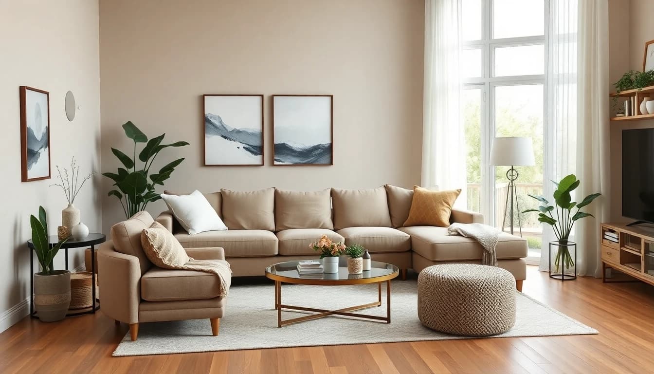 Home decor AI on a budget featured image showing affordable living room makeover with layered styling