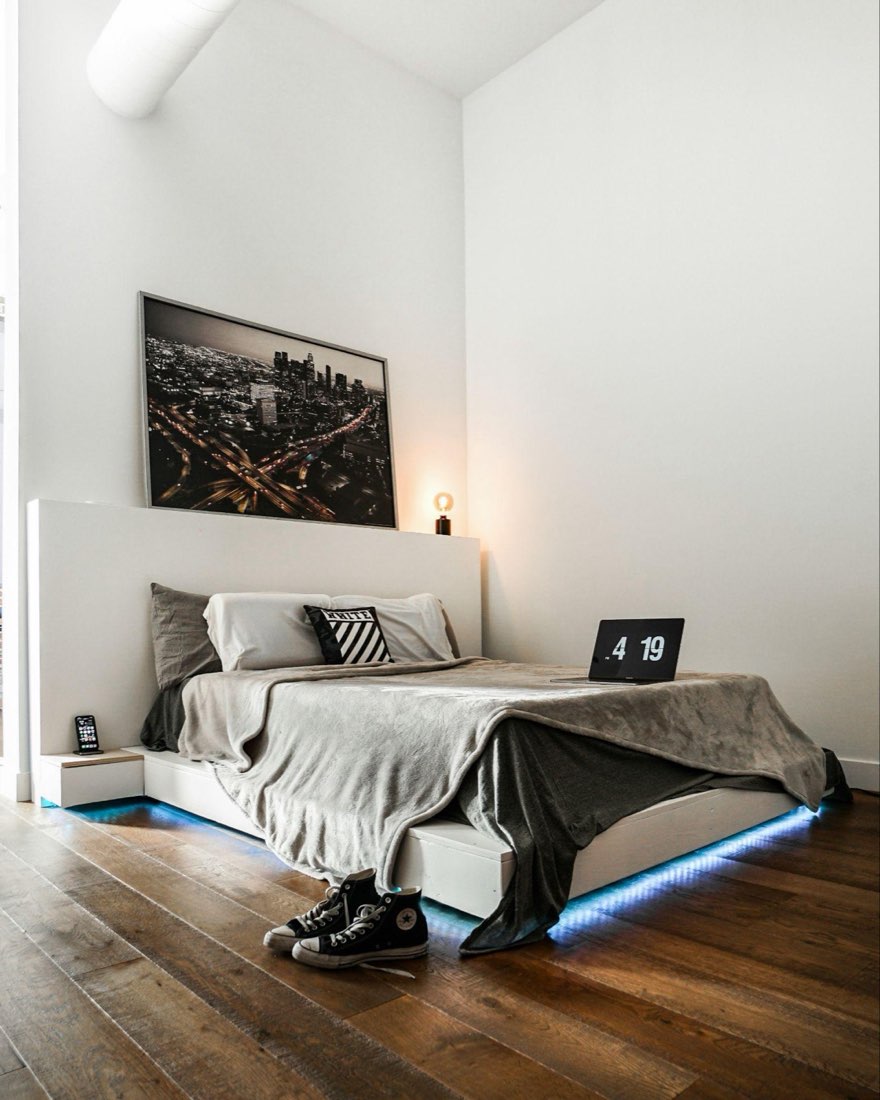 Bed frame visualized within the bedroom using AI