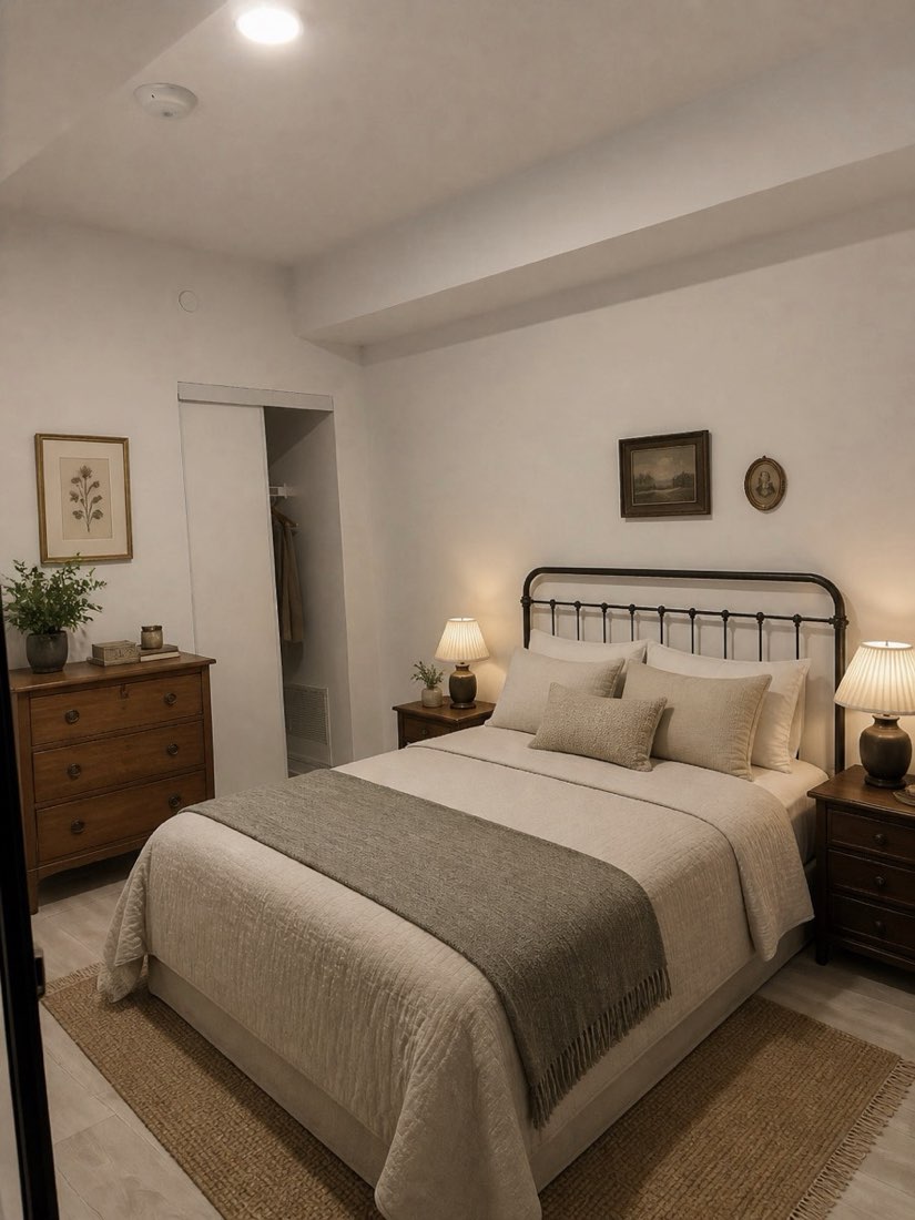 Bedroom reimagined by AI in a vintage-inspired style