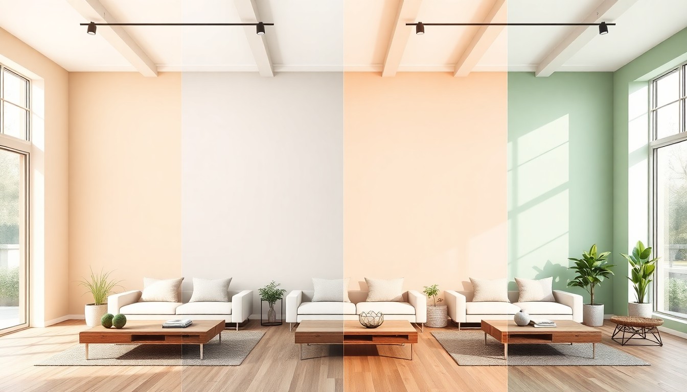 AI color palette generator showing multiple paint color schemes for modern living room interior design