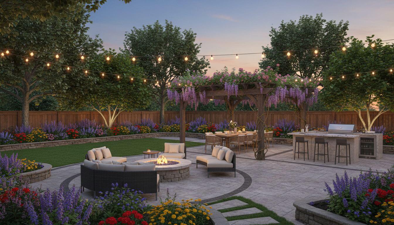 AI-generated backyard transformation with patio and landscaping