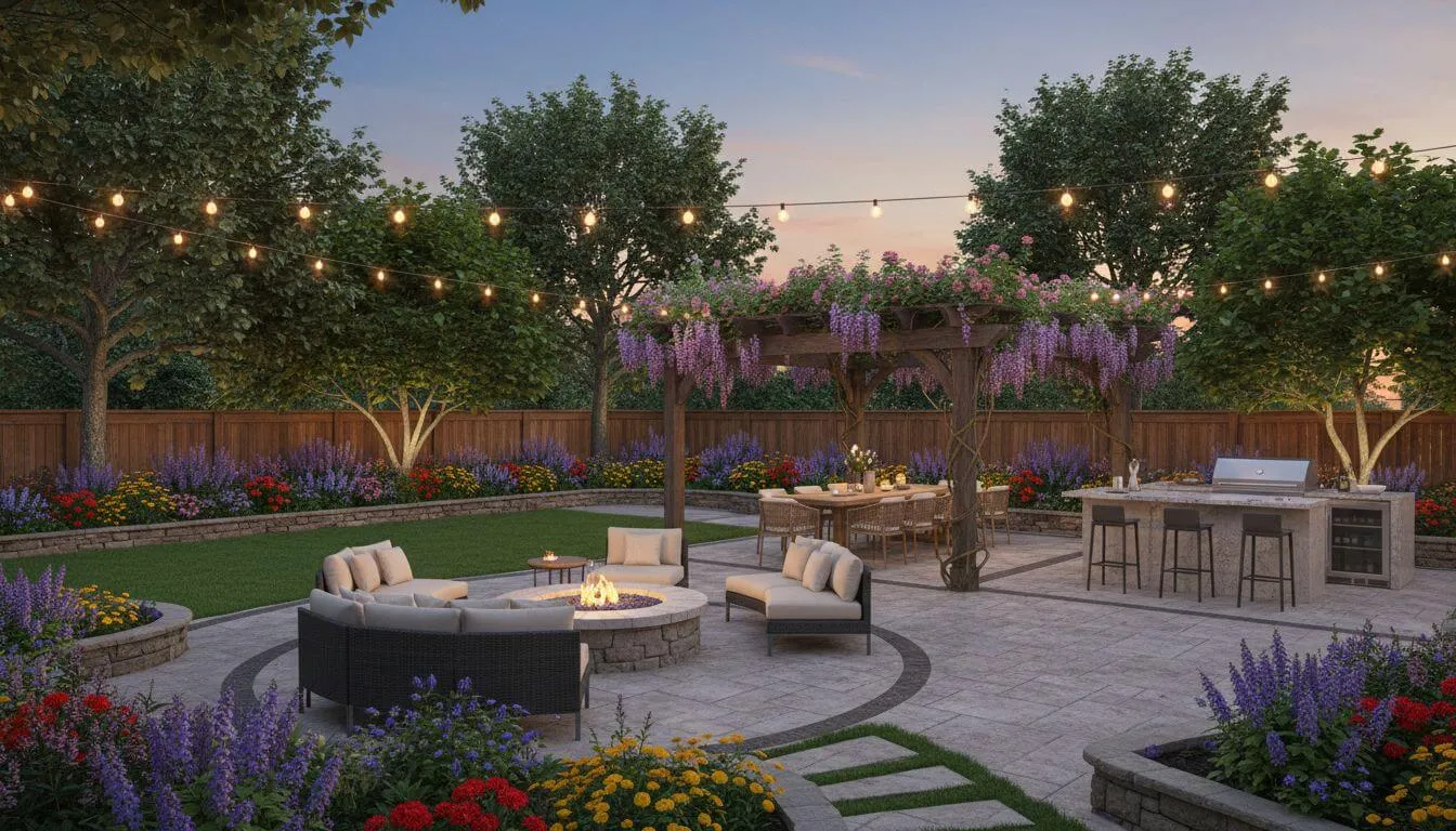 AI-generated backyard transformation with patio and landscaping