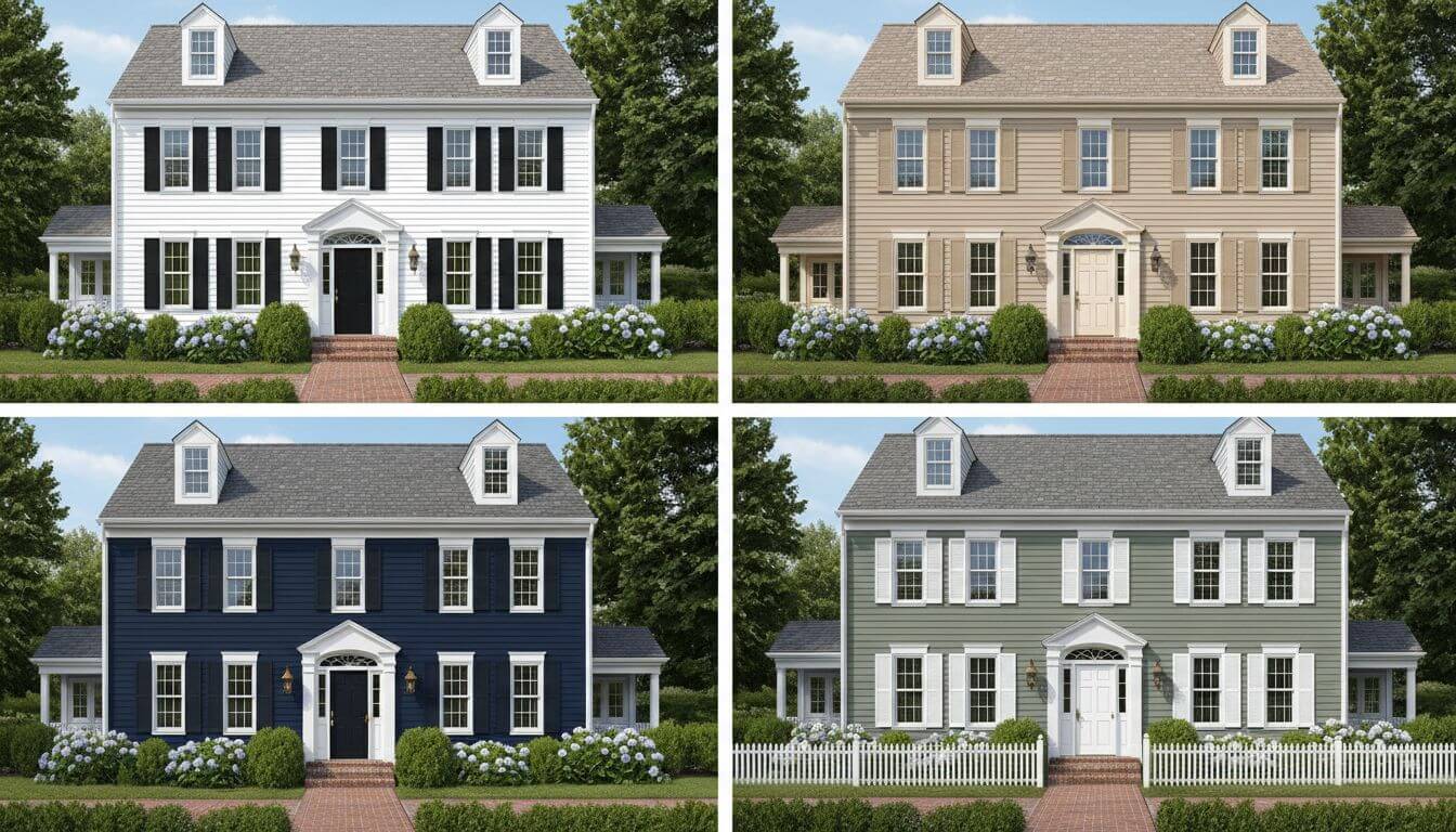 Side-by-side comparison of different exterior paint colors on the same house
