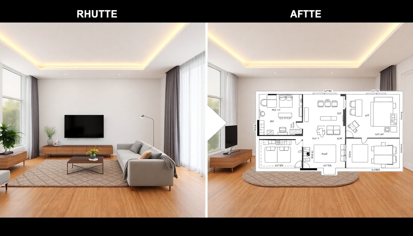 AI floor plan generation process showing transformation from room photo to accurate 2D floor plan with measurements