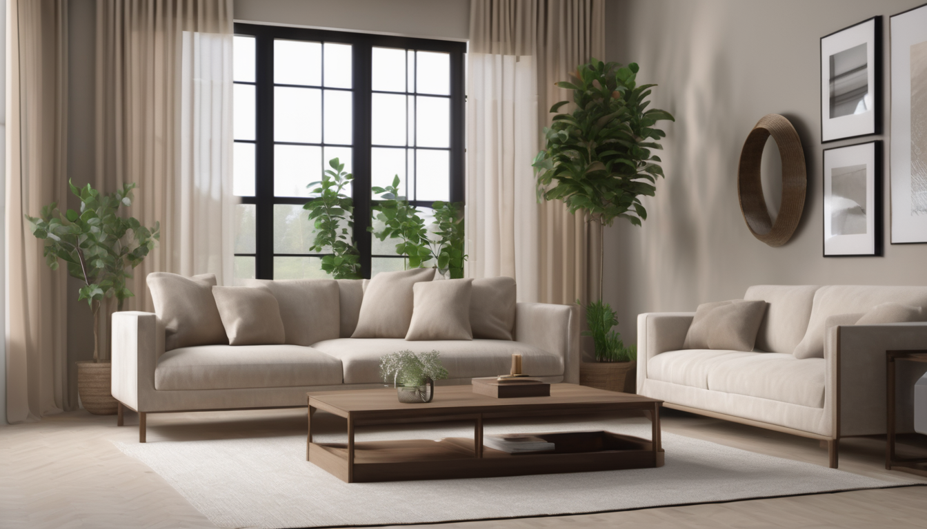 Beginner-friendly living room designed with AI showing warm tones, simple layout, and natural light