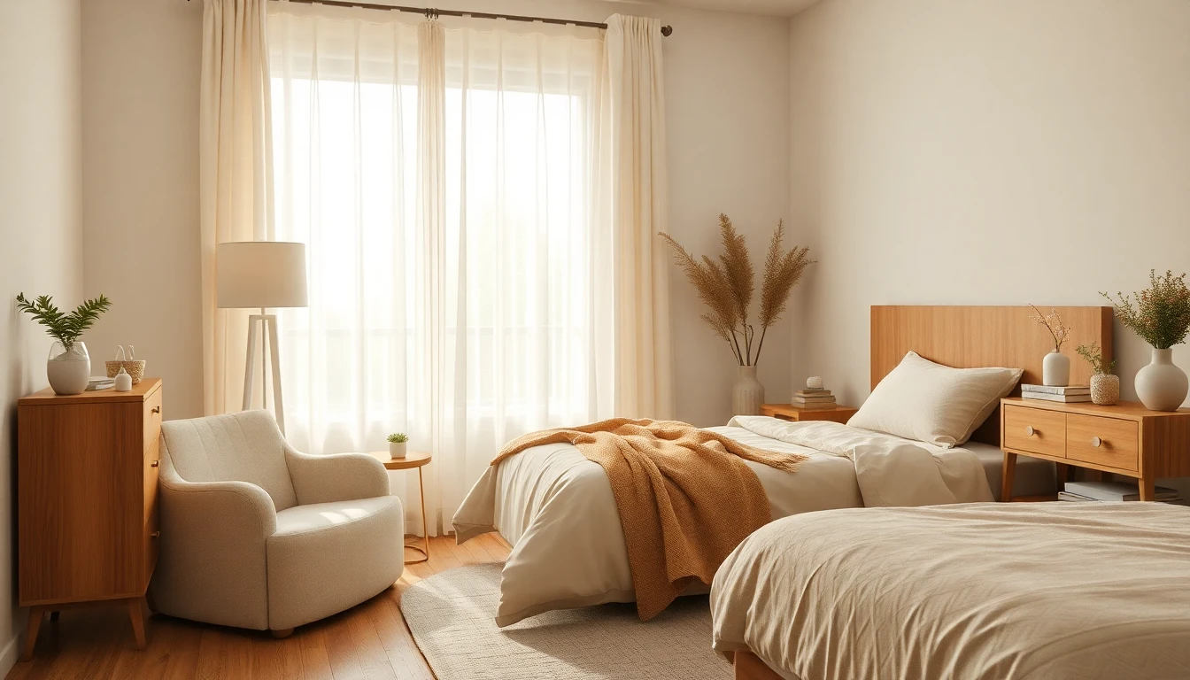 Risultato di camera da letto in stile minimalista caldo con design d'interni IA e luce naturale soffusa