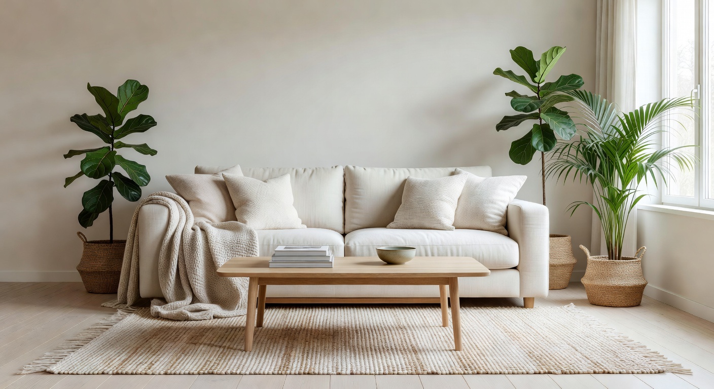 Risultato di soggiorno in stile scandinavo con design d'interni IA e luce naturale