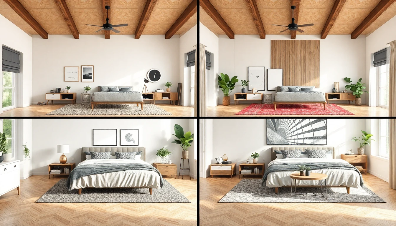 AI interior app showing multiple style variations for the same room including scandinavian modern and bohemian designs