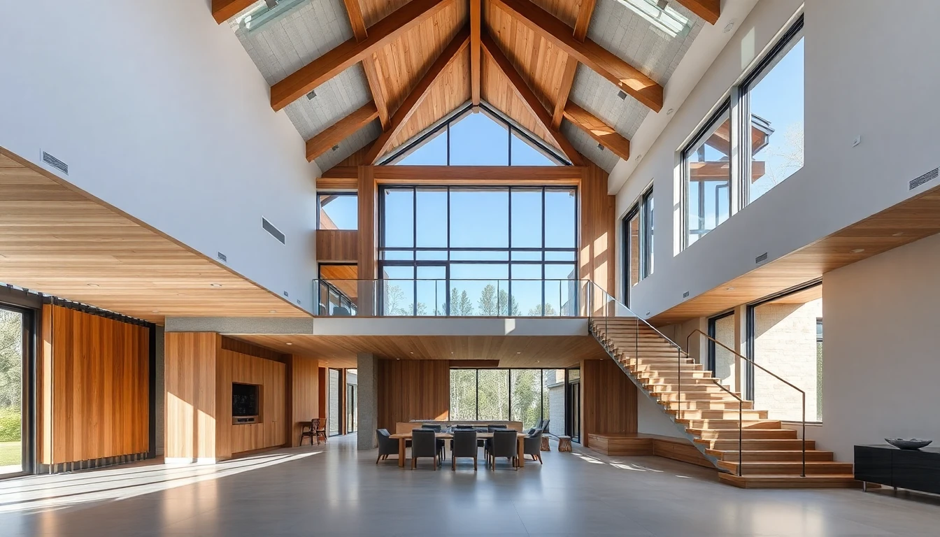 AI interior architecture visualization showing modern open concept home with high ceilings and contemporary design