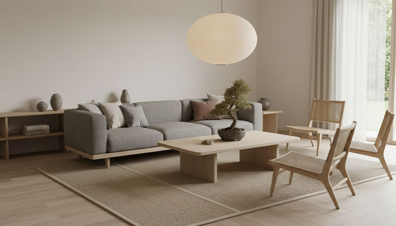 Japandi living room blending Scandinavian minimalism with Japanese zen principles