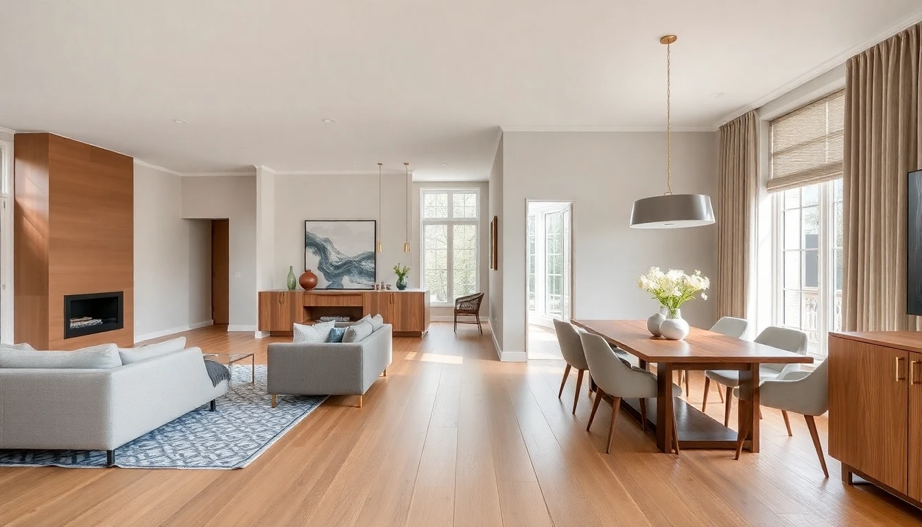 AI mood board for whole home cohesion showing living and dining areas with matching warm neutral palette and continuous material story