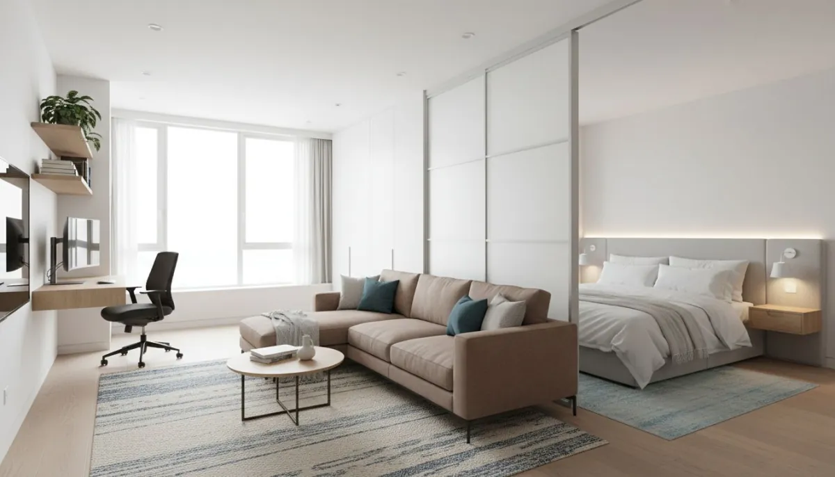 AI room layout planner small studio zoning with decorai showing clear lounge sleep and work zones