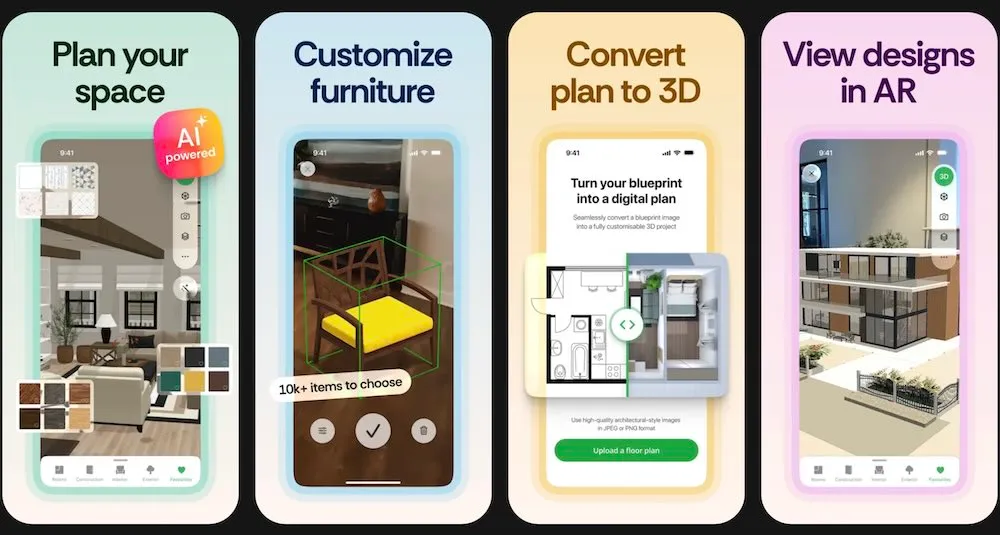 Planner 5D interface showing a 3D floor plan view