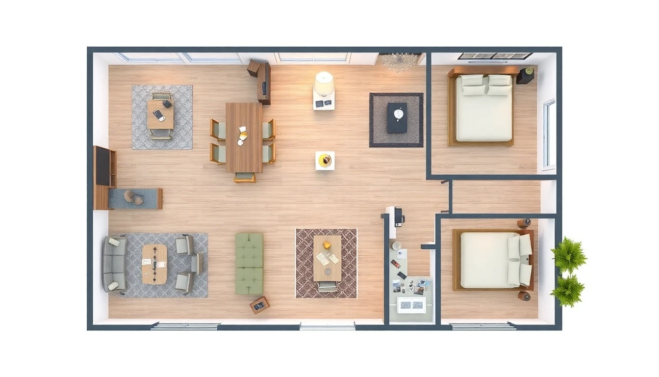 AI design floor plan showing modern open concept home layout with furniture placement