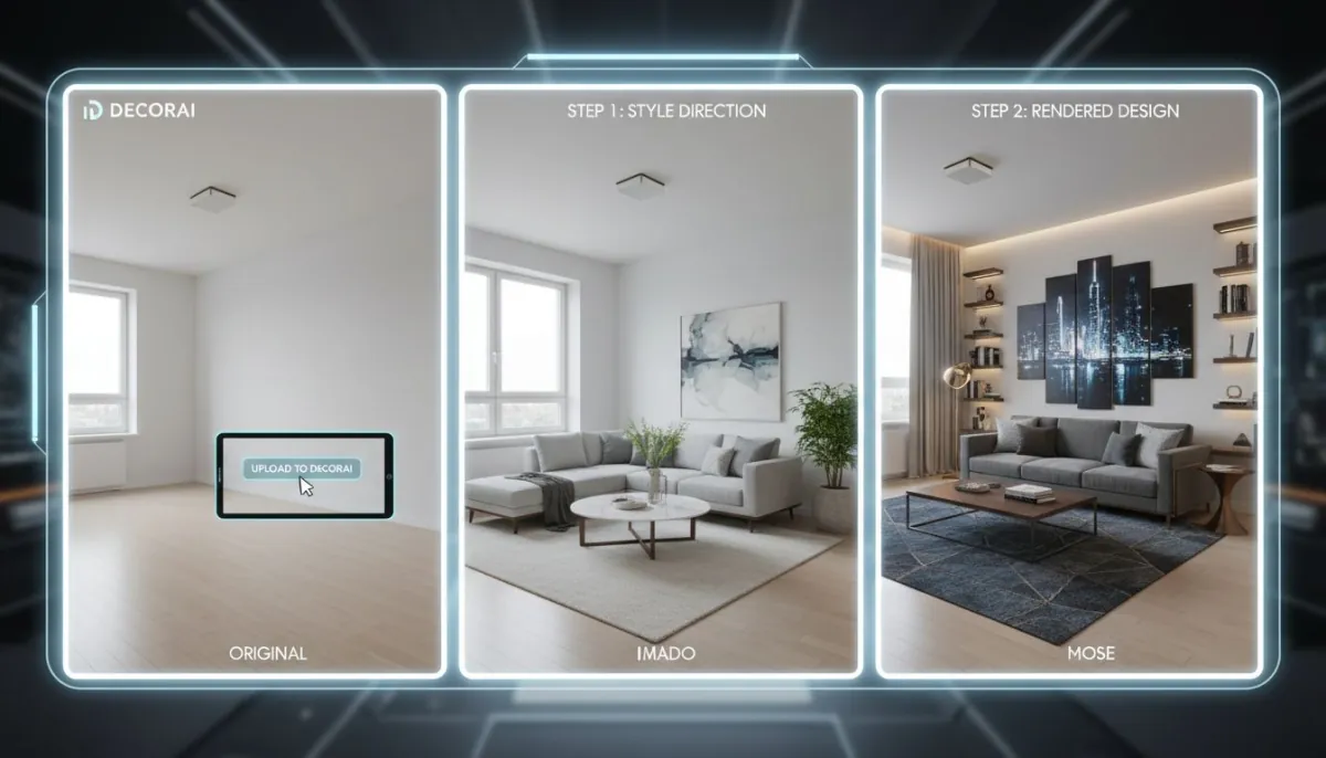 DecorAI AI Interior Design workflow from room photo upload to final design plan