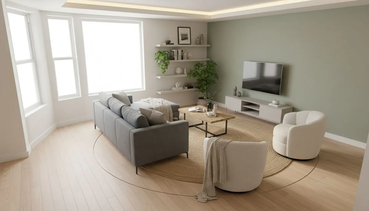 DecorAI real room layout optimization showing improved flow and practical furniture placement