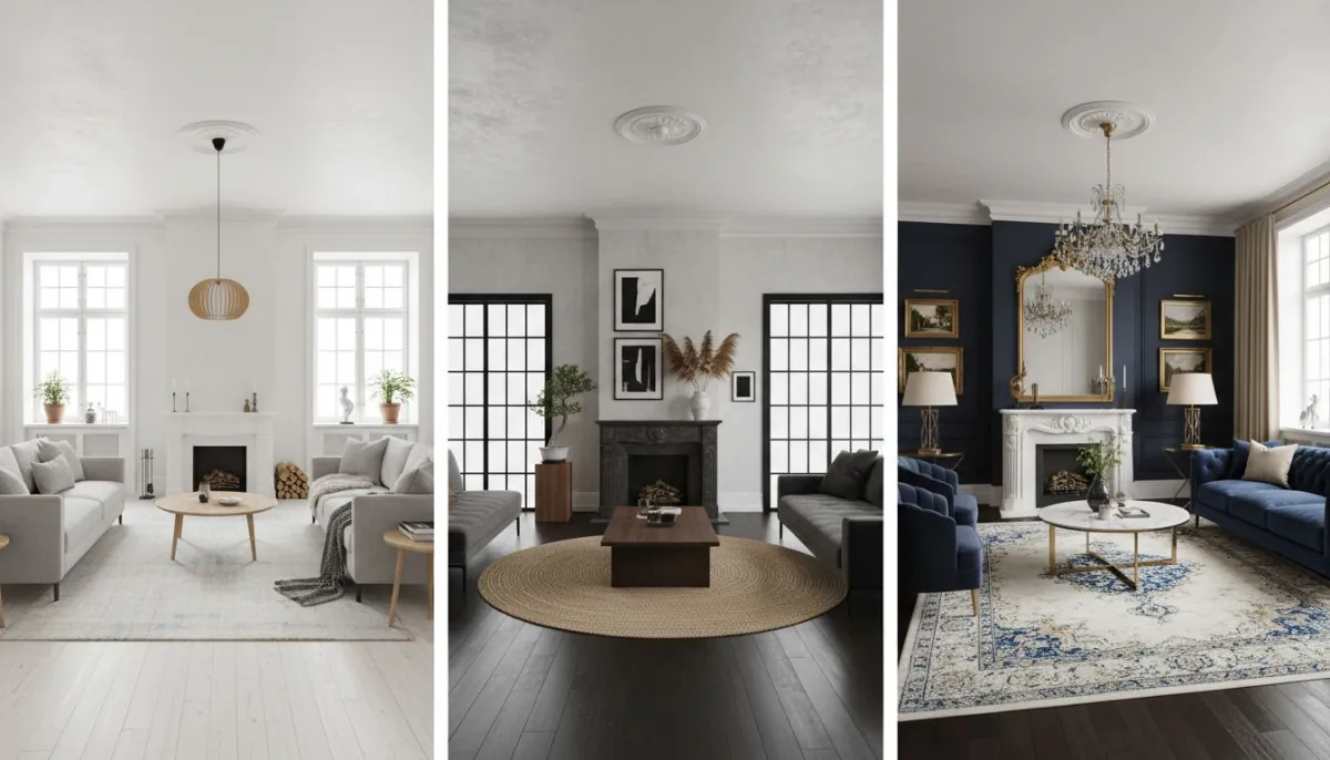 DecorAI style variation comparison for one real room showing practical design decisions