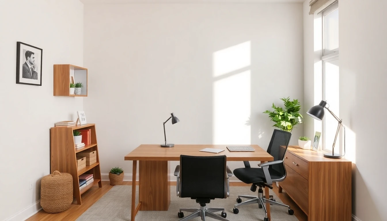 Purpose-built AI interior design app producing a practical, achievable home office design with realistic furniture and natural lighting