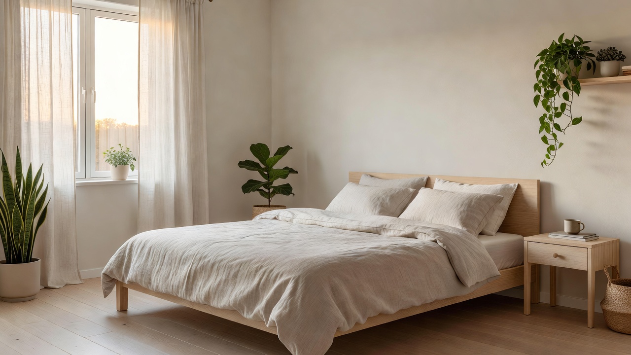 A photorealistic Scandinavian bedroom generated by AI interior design from a room photo