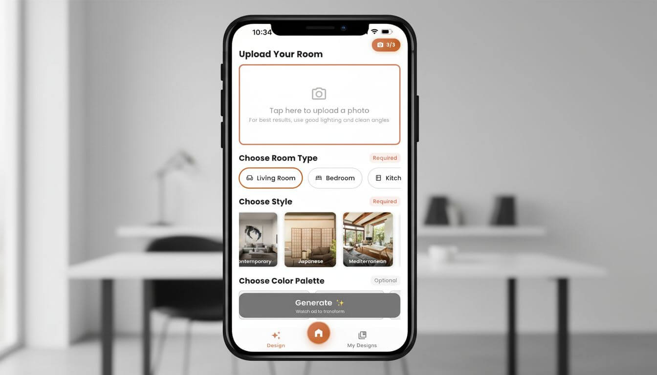 User interface comparison of different room decor AI apps showing ease of use differences